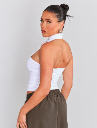 White Cotton Buckle Wrap Longline Top