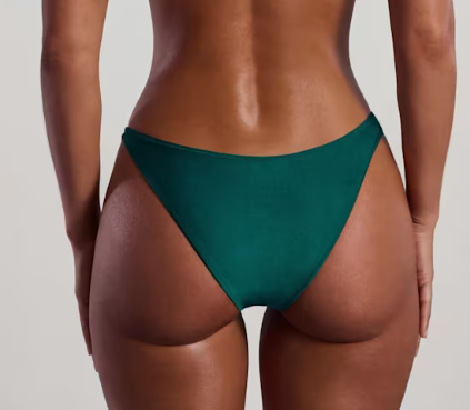 OhPolly - Bead-Embellished High-Leg Cheeky Bikini Bottoms in Jade Green