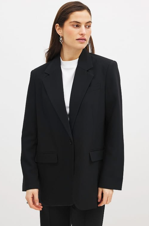 Oversized-fit Button Detail Blazer - Black