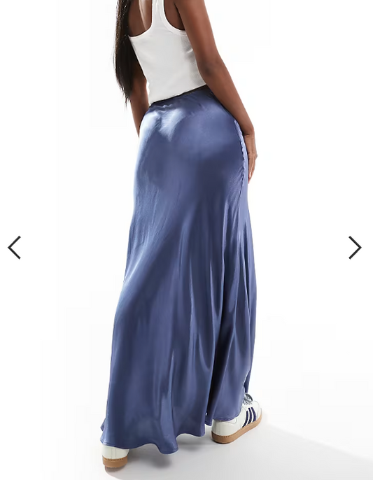 ASOS DESIGN satin bias cut maxi skirt in petrol blue