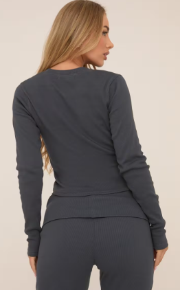 Long Sleeve Crew Neck Top In Midnight Blue Ribbed