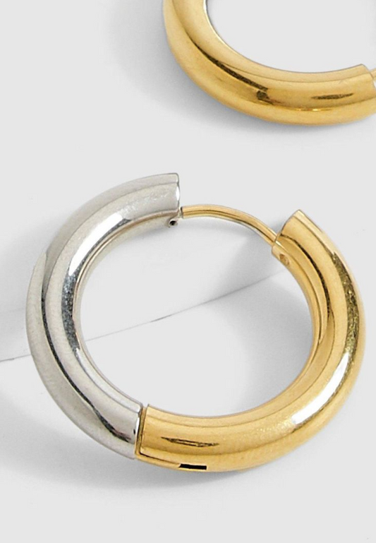 Mixed Metal Huggie Hoops - silver