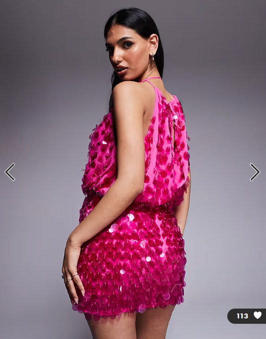ASOS DESIGN clear sequin fringe halter mini dress in pink