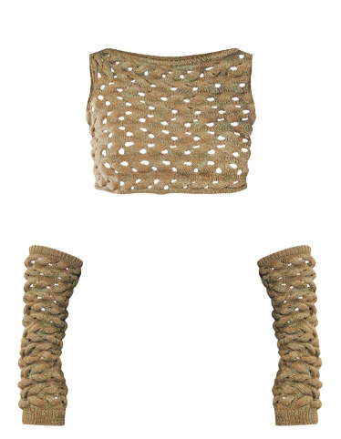 Khaki Twist Knit Racer Top & Sleeves