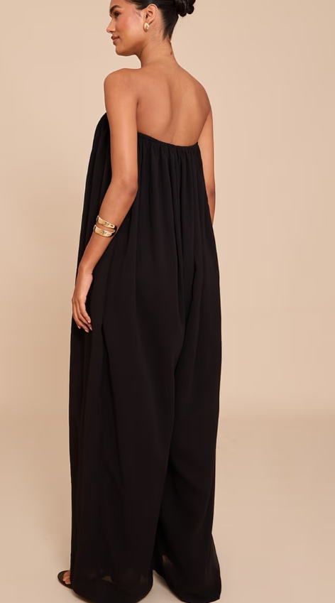 Plt - Black Chiffon Bandeau Puffball Jumpsuit