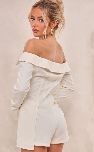 Cream Boned Bardot Hook And Eye Playsuit