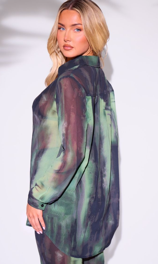 Green Grunge Print Beach Shirt
