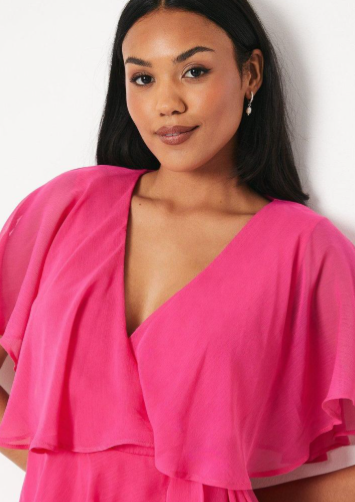 Wrap Detail Side Tie Chiffon Midi Dress