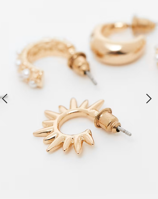 Accessorize pack of 3 celestial pearl huugies earrings in gold