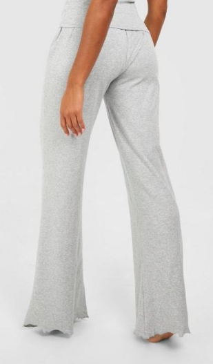 Lounge Grey Rib wide Leg Trousers