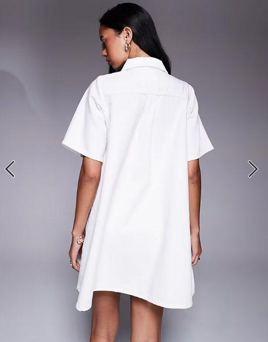 River Island collared denim shirt dress in white