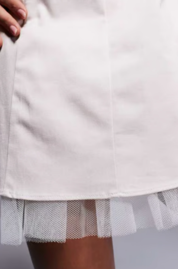 ASOS DESIGN cross back mini dress with mesh underskirt in stone