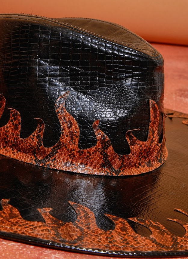 PLT-BROWN SNAKE FLAME WESTERN HAT