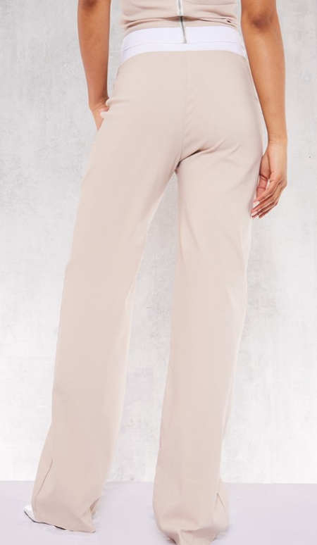 Plt - Stone Stretch Woven Contrast Wide Leg Trousers