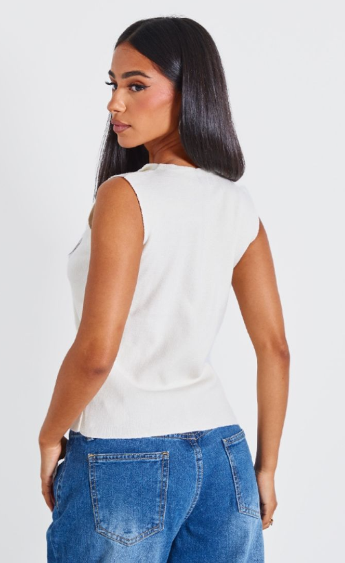 Petite Cream Knit Asymmetric Button Waistcoat