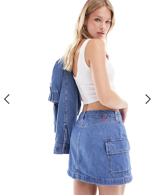 Levi's mini cargo denim skirt in mid blue