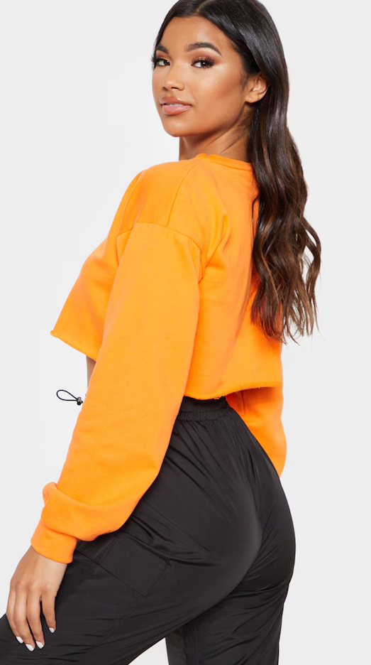Hot Orange Cut Off Crop Longsleeve Sweater