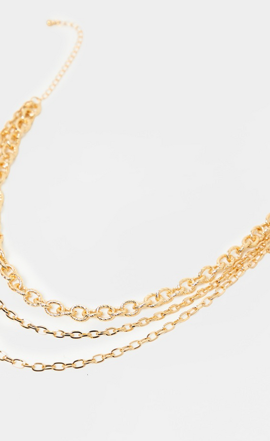 Gold Triple Chain Short Necklace