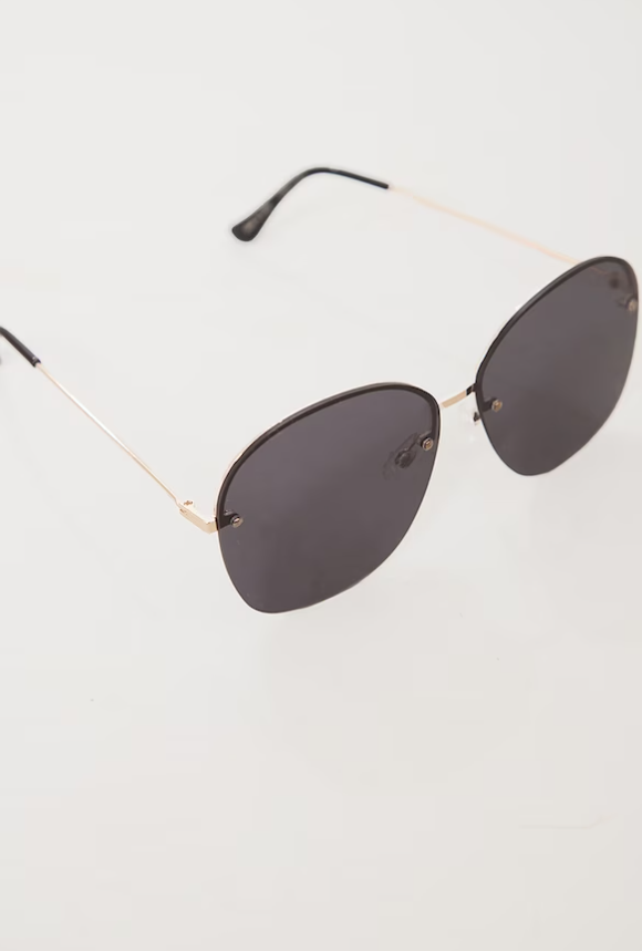 Black Frameless Oversized Round Sunglasses