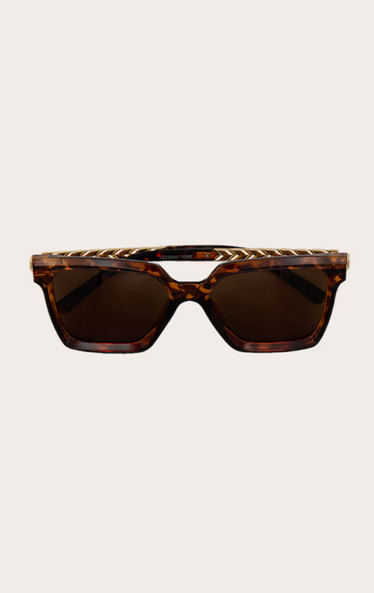 Brown Tortoise Metal Arm Detail Squared Sunglasses