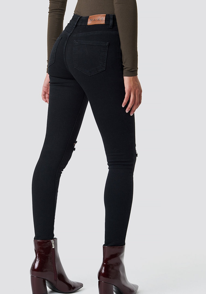 Skinny Mid Waist Destroyed Jeans