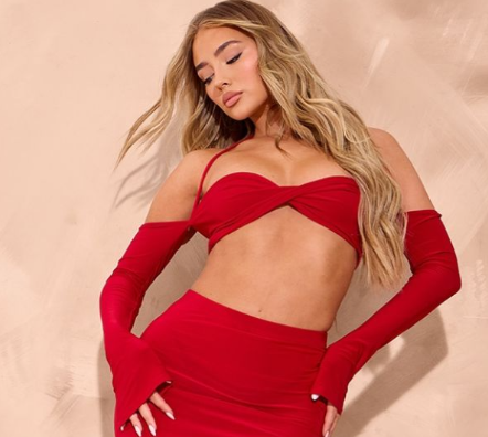 Bright Red Slinky Twist Front Long Sleeve Bardot Bralette