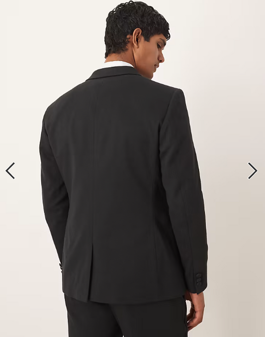ASOS DESIGN double breasted tuxedo suit jacket in black texture