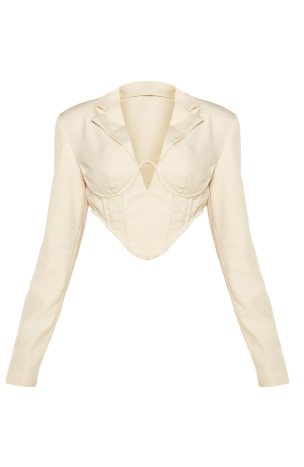Cream Woven Corset Under Wire Cropped Blazer