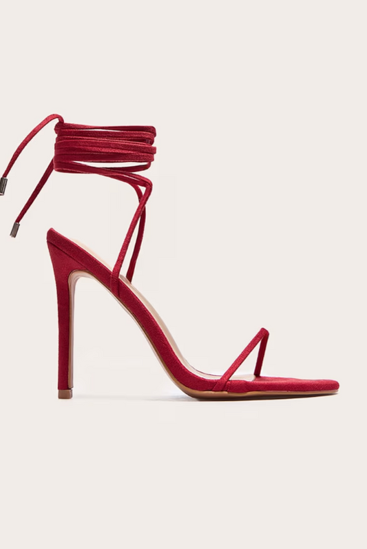 Plt - Red Wide Fit Faux Suede Round Toe Barely There Heeled Sandals