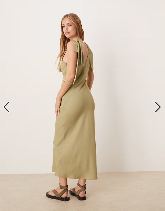 Pretty Lavish Piper crepe bow shoulder midaxi dress in olive