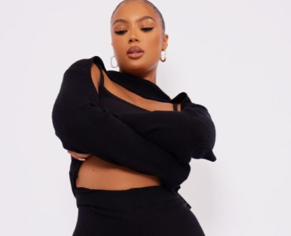 Plus Black Knitted Ribbed Top