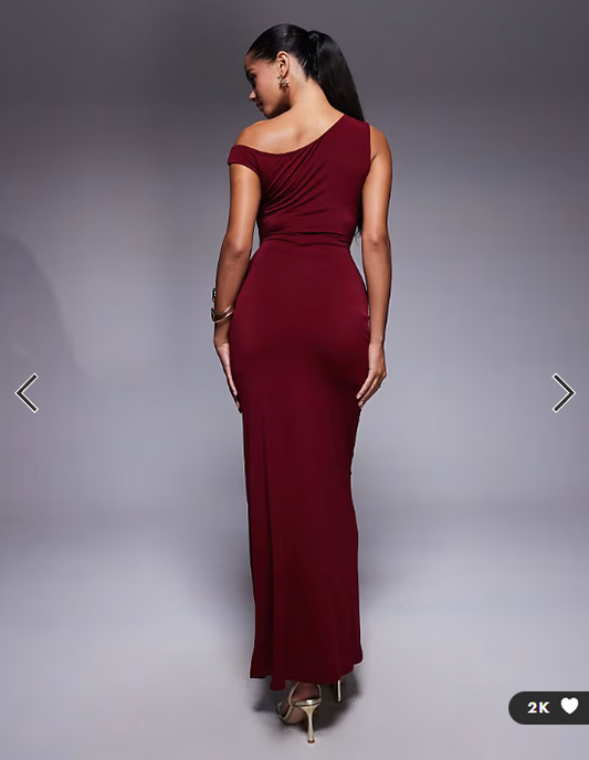 TFNC one shoulder midaxi dress with thigh split in cherry