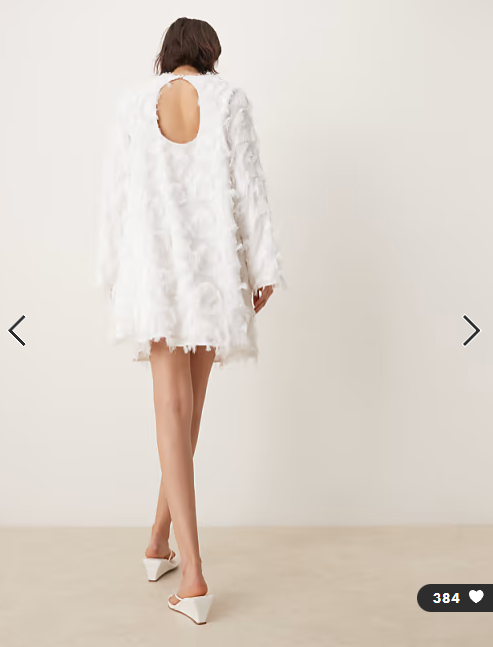 YAS textured long sleeve mini dress in white