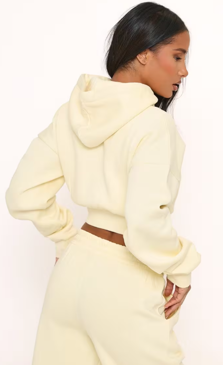 Long Sleeve Zip Up Front Cropped Hoodie In Lemon
