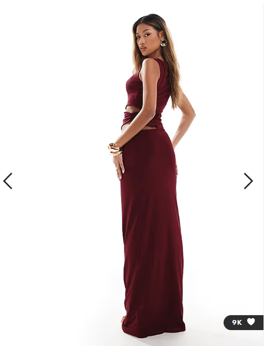 ASOS DESIGN sleeveless cut out waist maxi dress in wine
