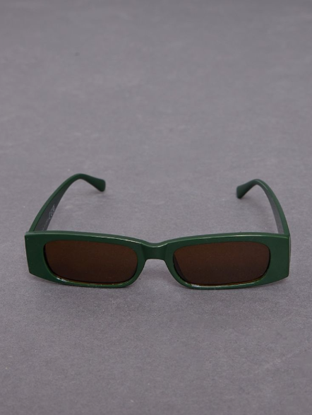 Green Chunky Arm Slim Squared Sunglasses
