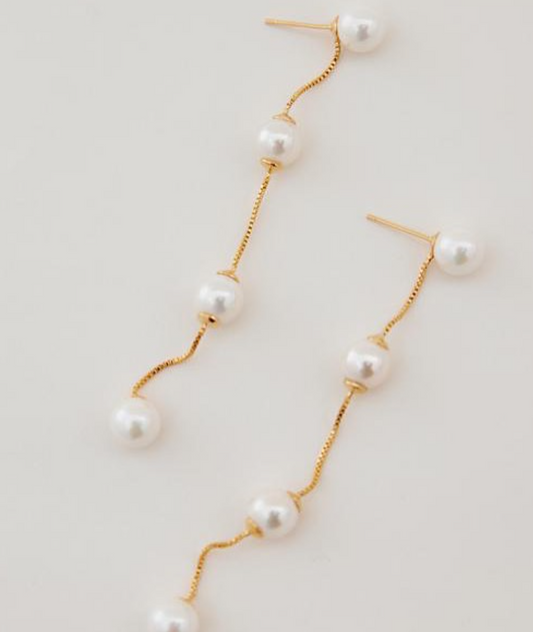 LONG PEARL CHAIN WEDDING EARRINGS