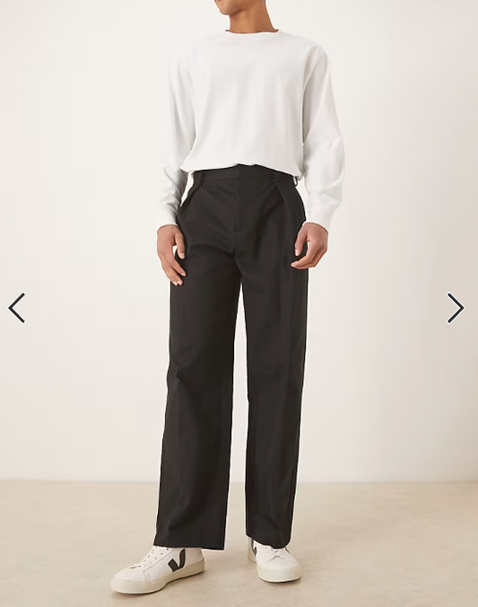 ASOS DESIGN tailored 100% cotton wide leg trousers in black with deep pleat