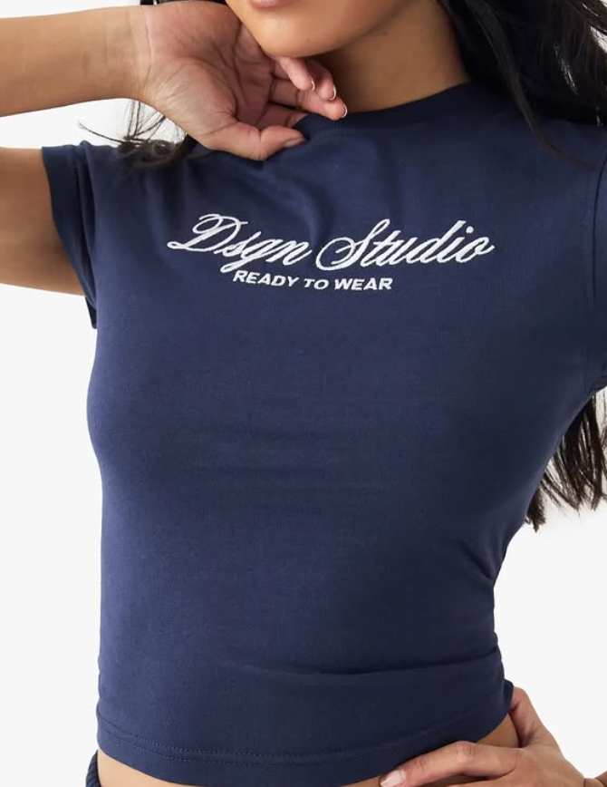DSGN Studio Embroidered Short Sleeve Fitted Top