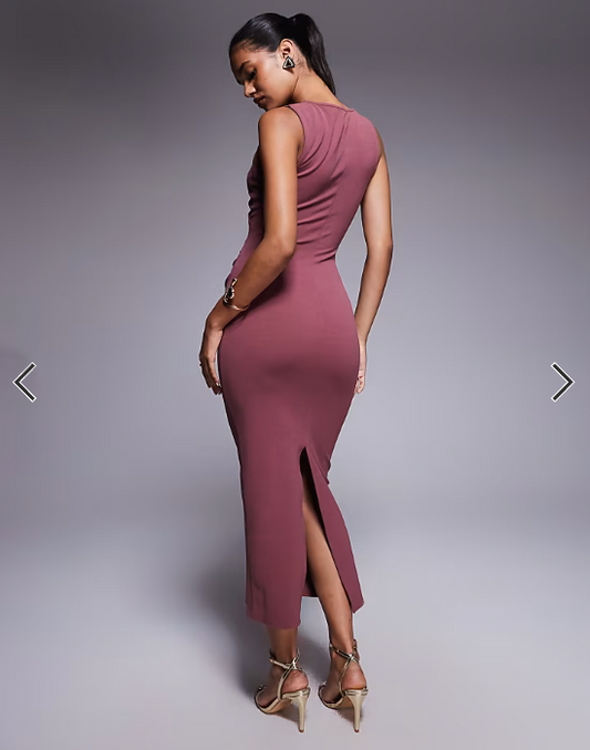 ASOS DESIGN square neck midi dress in dusty rose