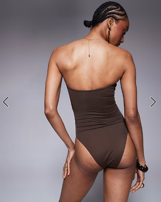 ASOS DESIGN Tall Nina knot swimsuit in chocolate brown