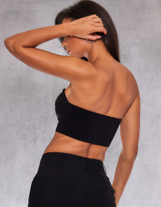 Black Stretch Woven Under Wire Detail Crop Top