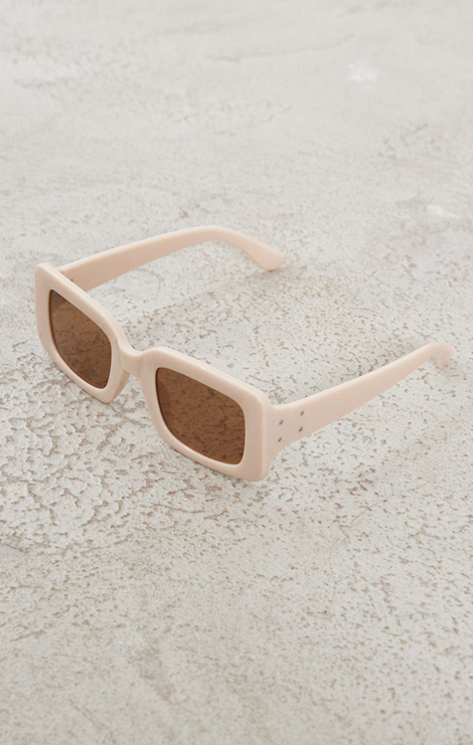 Ecru Tinted Chunky Square Frame Sunglasses