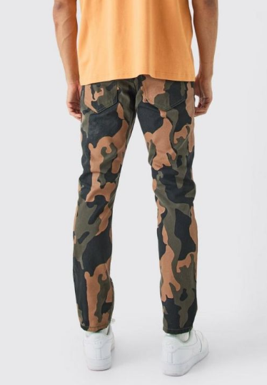 BoohooMAN Slim Rigid Camo Zip Hem Jeans - brown