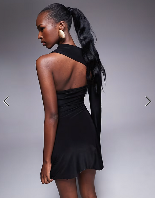 Fashionkilla double sculpted slinky one sleeve mini dress in black