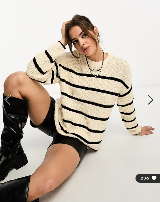 ONLY ribbed knit jumper in cream and black stripe