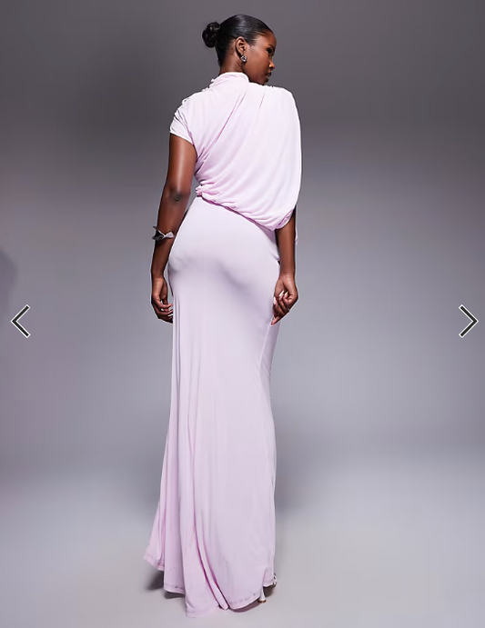 ASOS DESIGN one shoulder drape maxi dress with cape detail in lilac