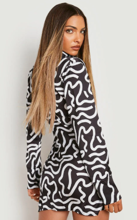 Abstract Wrap Shirt Dress