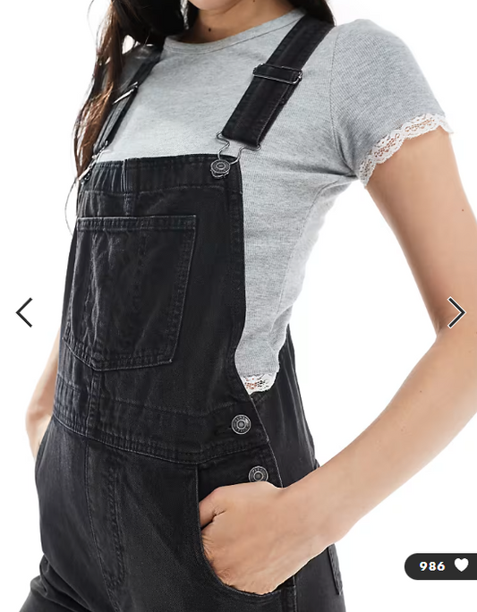 ASOS DESIGN denim dungaree in washed black