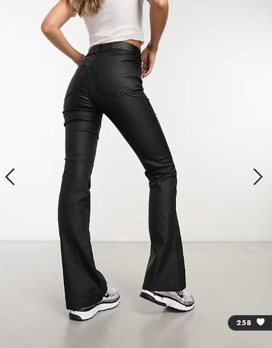 Noisy May Sallie high rise slim flare coated jeans in black
